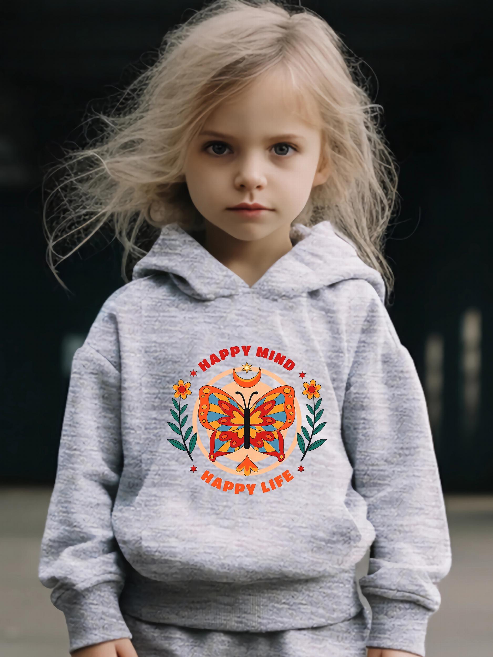 Butterfly Pattern Hooded Sweatshirt Girls Hoodies Pullover & Sweatpants
