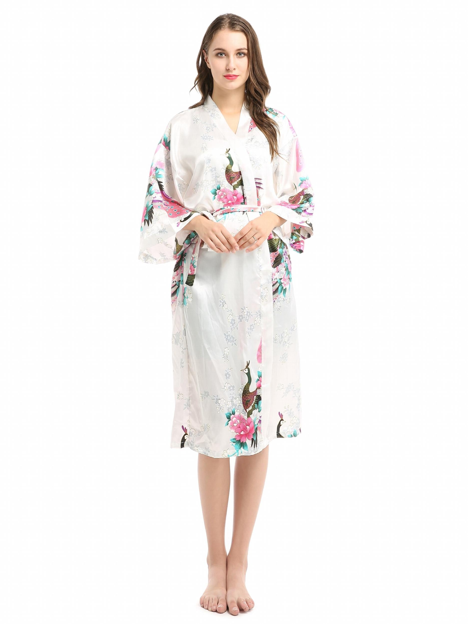 Floral Print Night Robe V Neck Long Sleeve House Robe With Belt