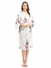 Floral Print Night Robe V Neck Long Sleeve House Robe With Belt