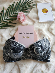 Floral Print Push Up Bra Lace Trim Women's Lingerie