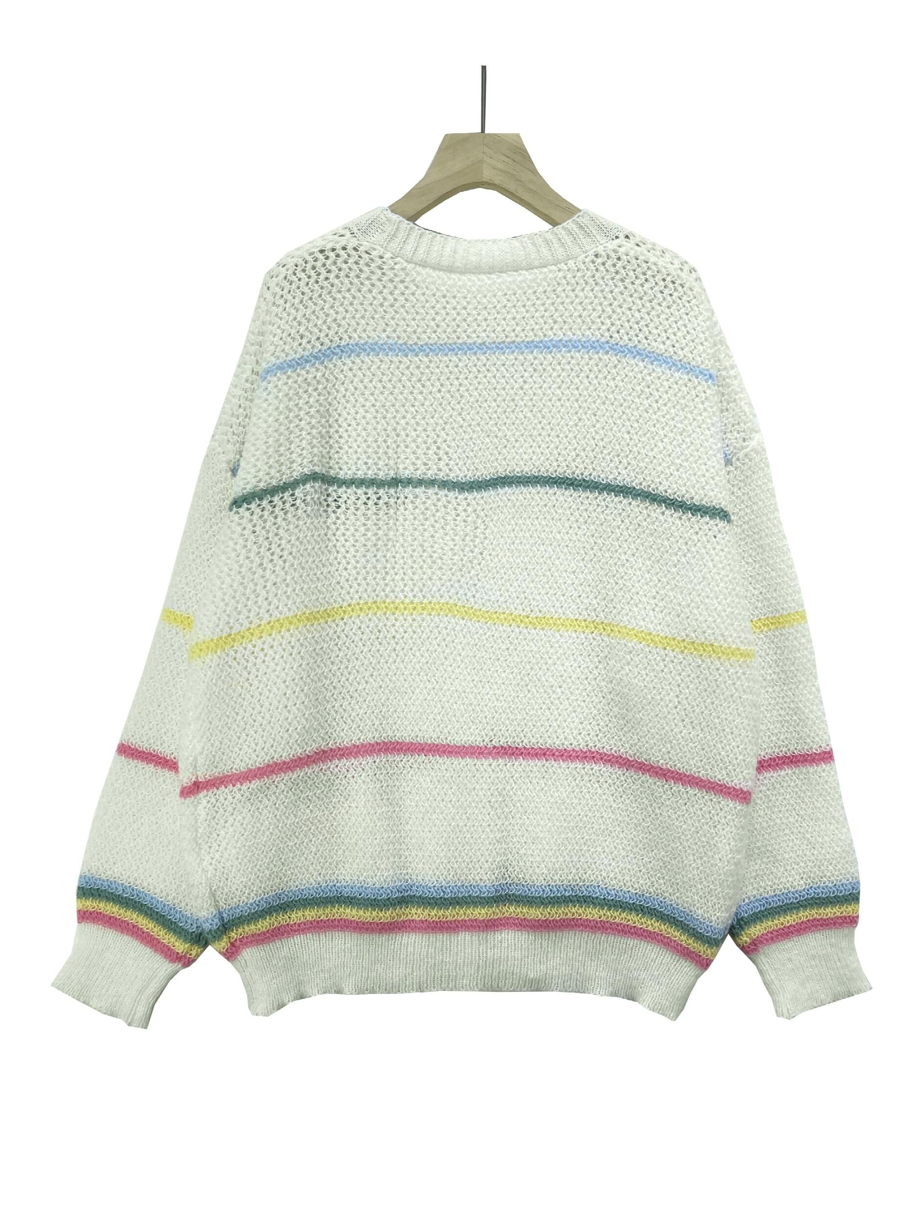 Striped Open Front Pocket Cardigan Long Sleeve Cardigan
