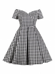 Gingham Print V-Neck A-Line Dress