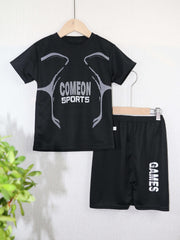 Boy's Sporty Style Outfit 2pcs T shirt & Shorts Set For Summer