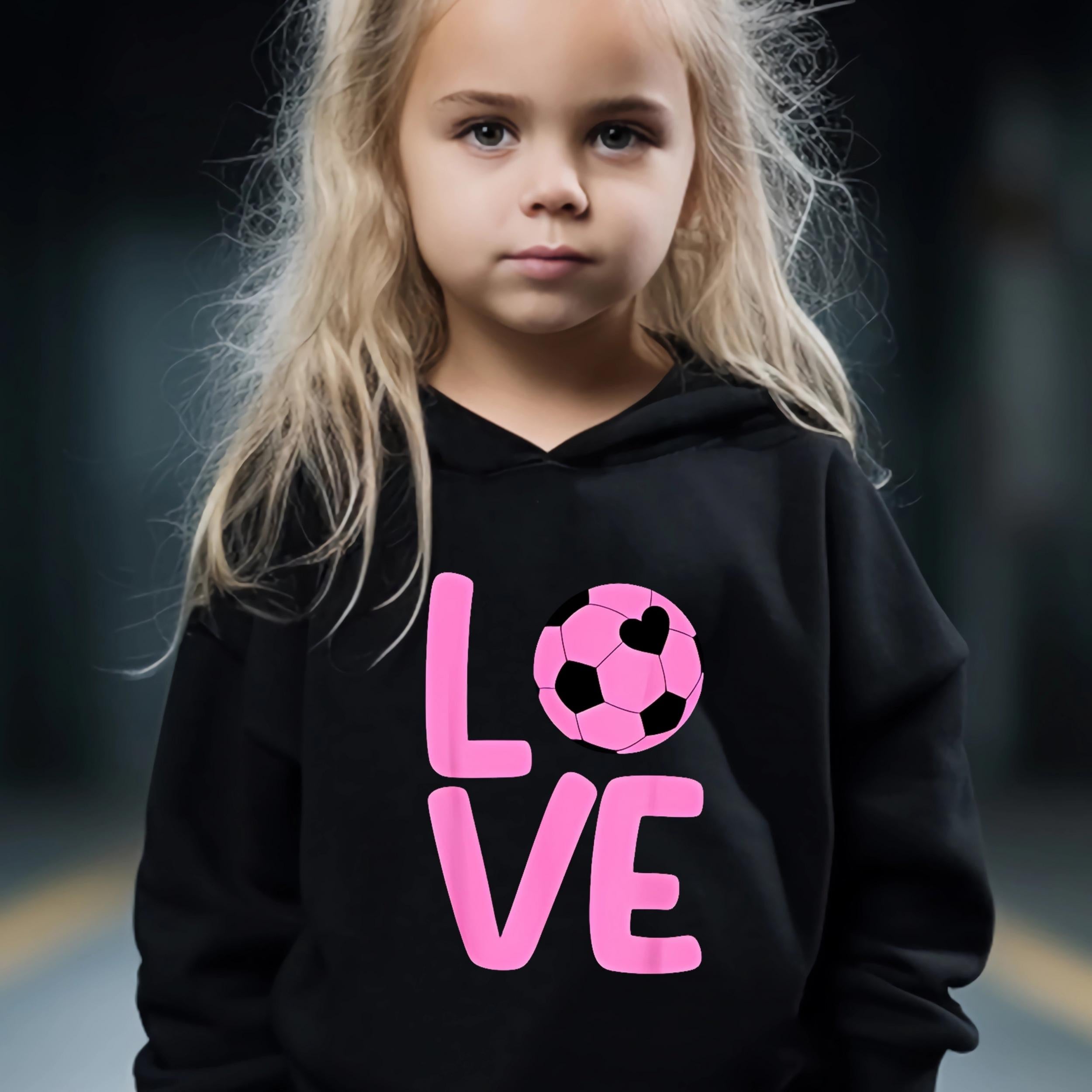 Girls 2pcs Cartoon Love Pattern Hooded Sweatshirt and Sweatpants Set