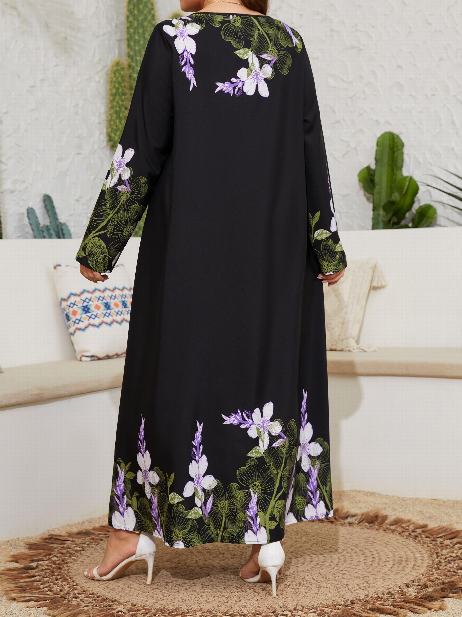 Boho Dress Floral Print Long Sleeve Loose Fit Maxi Dress