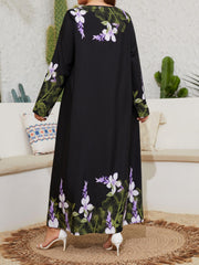 Boho Dress Floral Print Long Sleeve Loose Fit Maxi Dress