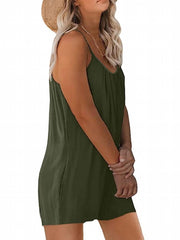 Casual Romper Women's Plus Solid Round Neck Romper With Pockets