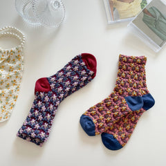 5 Pairs 3D Floral Textured Socks Womens Mid Tube Stockings
