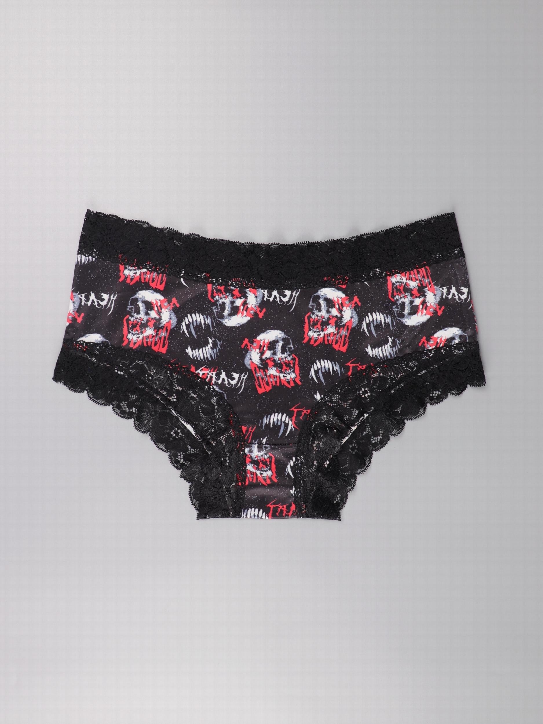 3pcs Gothic Lace Hipster Panties Halloween Skull Print Intimates
