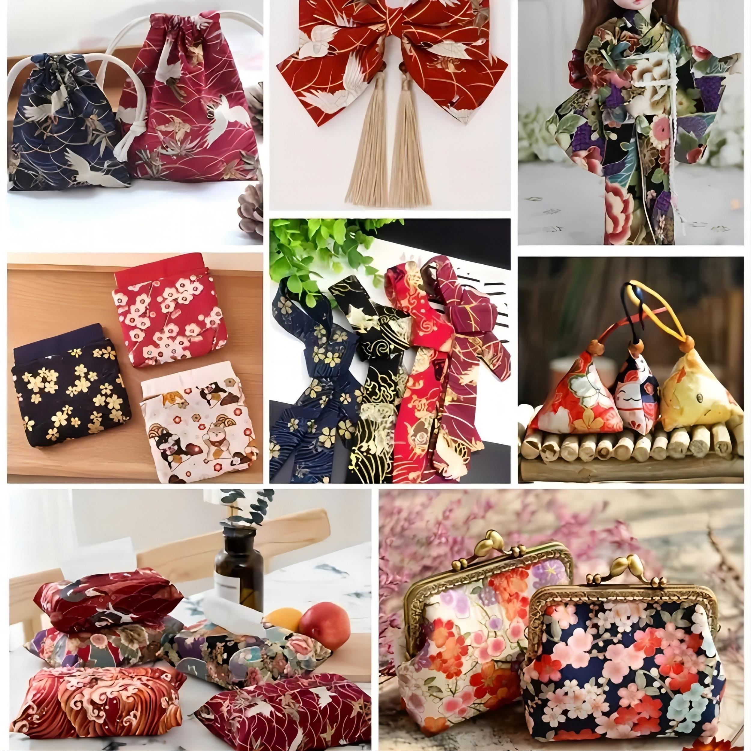 5pcs Japanese Style Bronzing Butterfly Flower Cotton Quilting Fabric