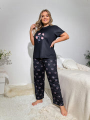 Floral Print Short Sleeve Top & Pants Pajamas Set
