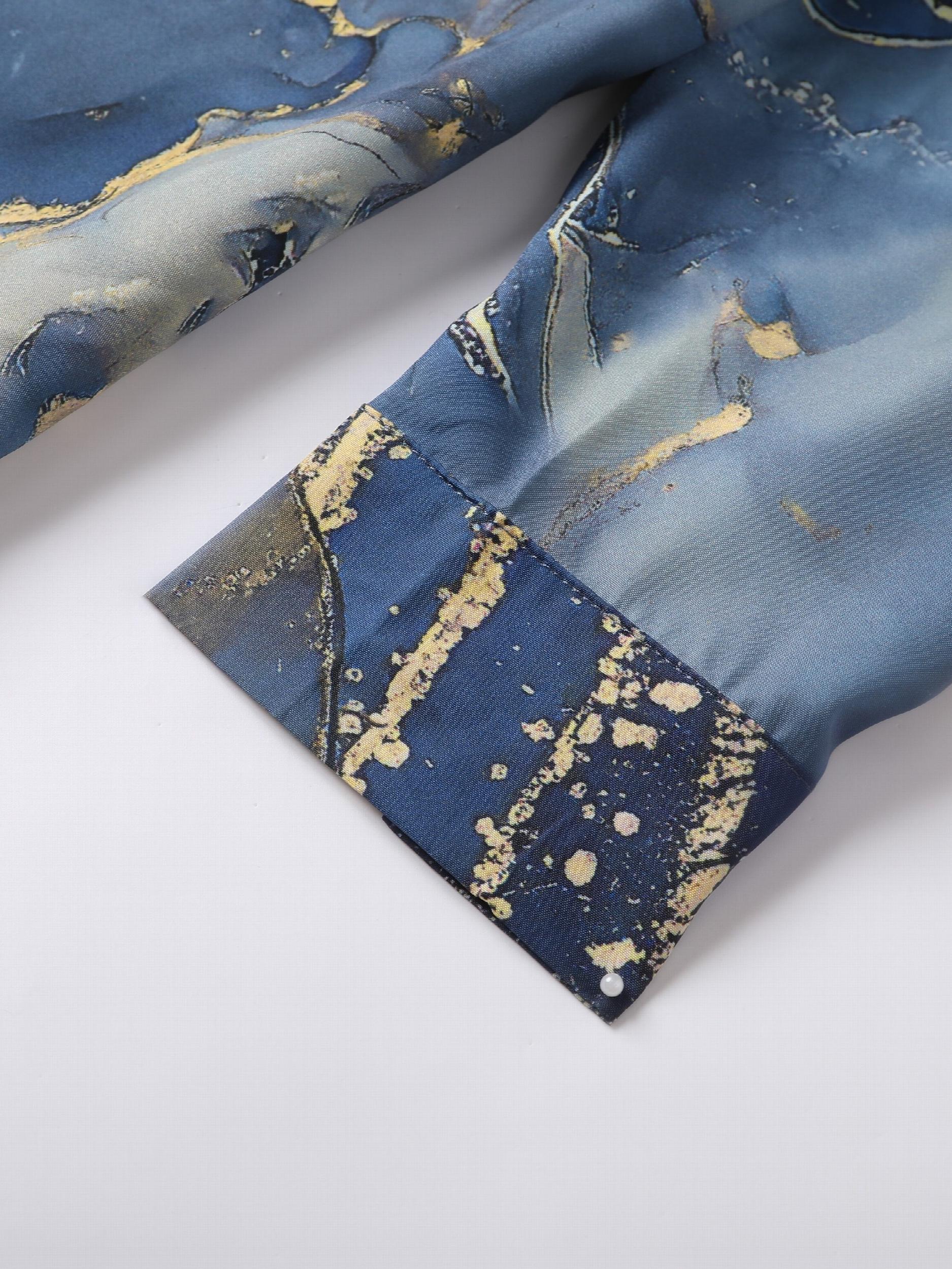 Marble Print Long Sleeve Button Up Shirt