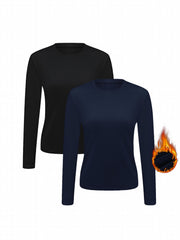 Solid Thermal Top Long Sleeve Round Neck Warm Comfortable Women's Clothing