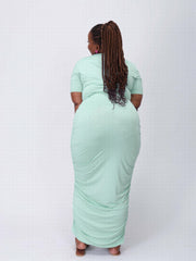 Maxi Dress Solid Short Sleeve Round Neck Ruched High Stretch