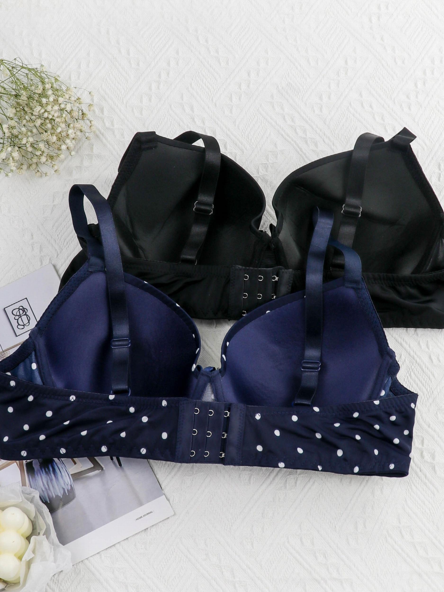2 Pack Plus Size Polka Dot Bra Set with Bow Front