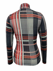 Plaid Turtleneck Slim T Shirt Casual Long Sleeve For Women