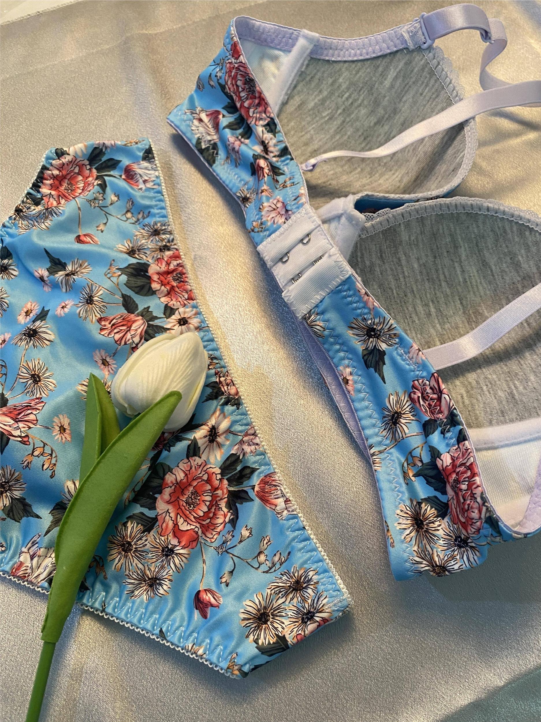 Floral Print Push Up Bra & Panties Set