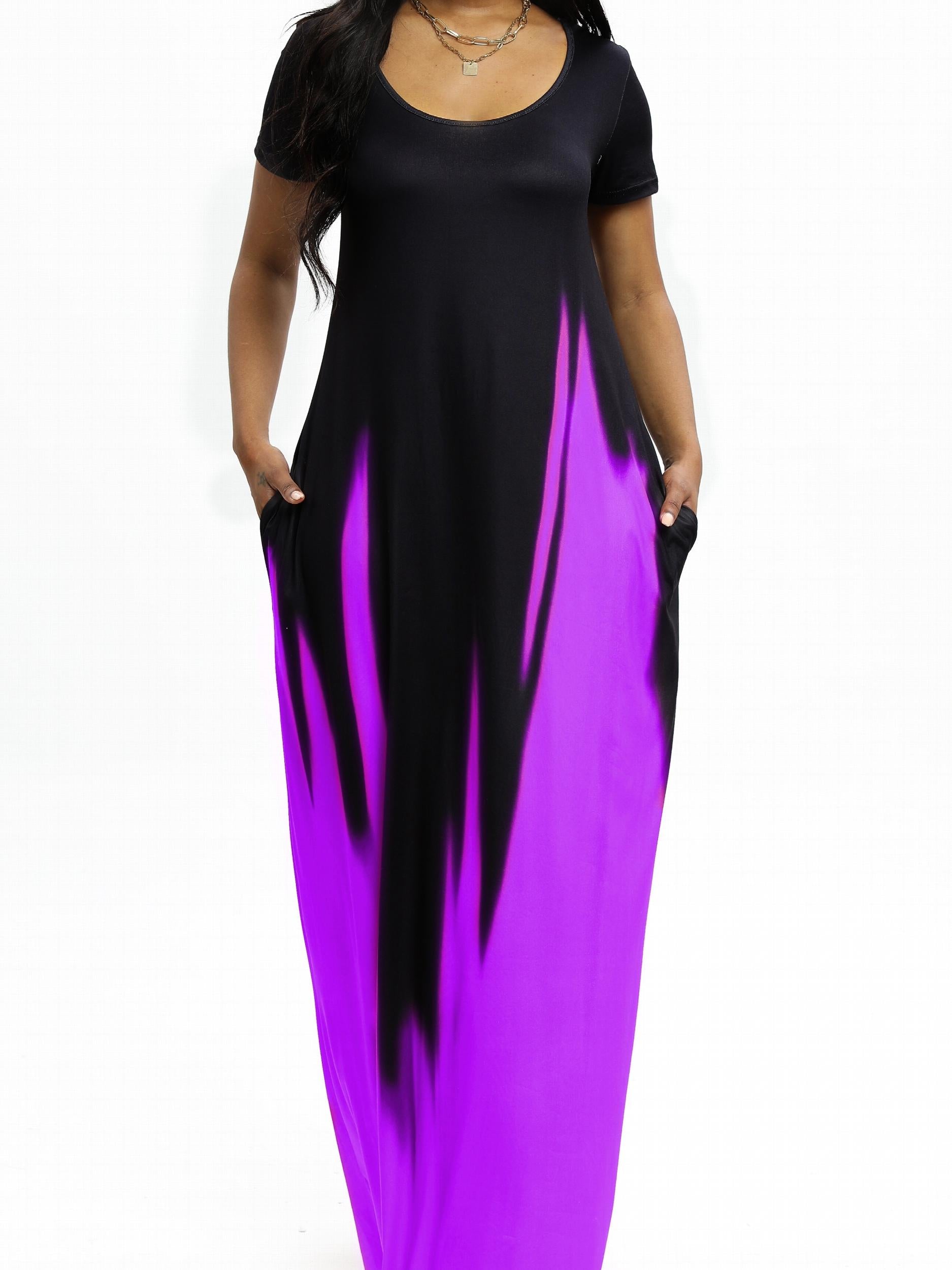 Ombre Print Maxi Dress With Pockets