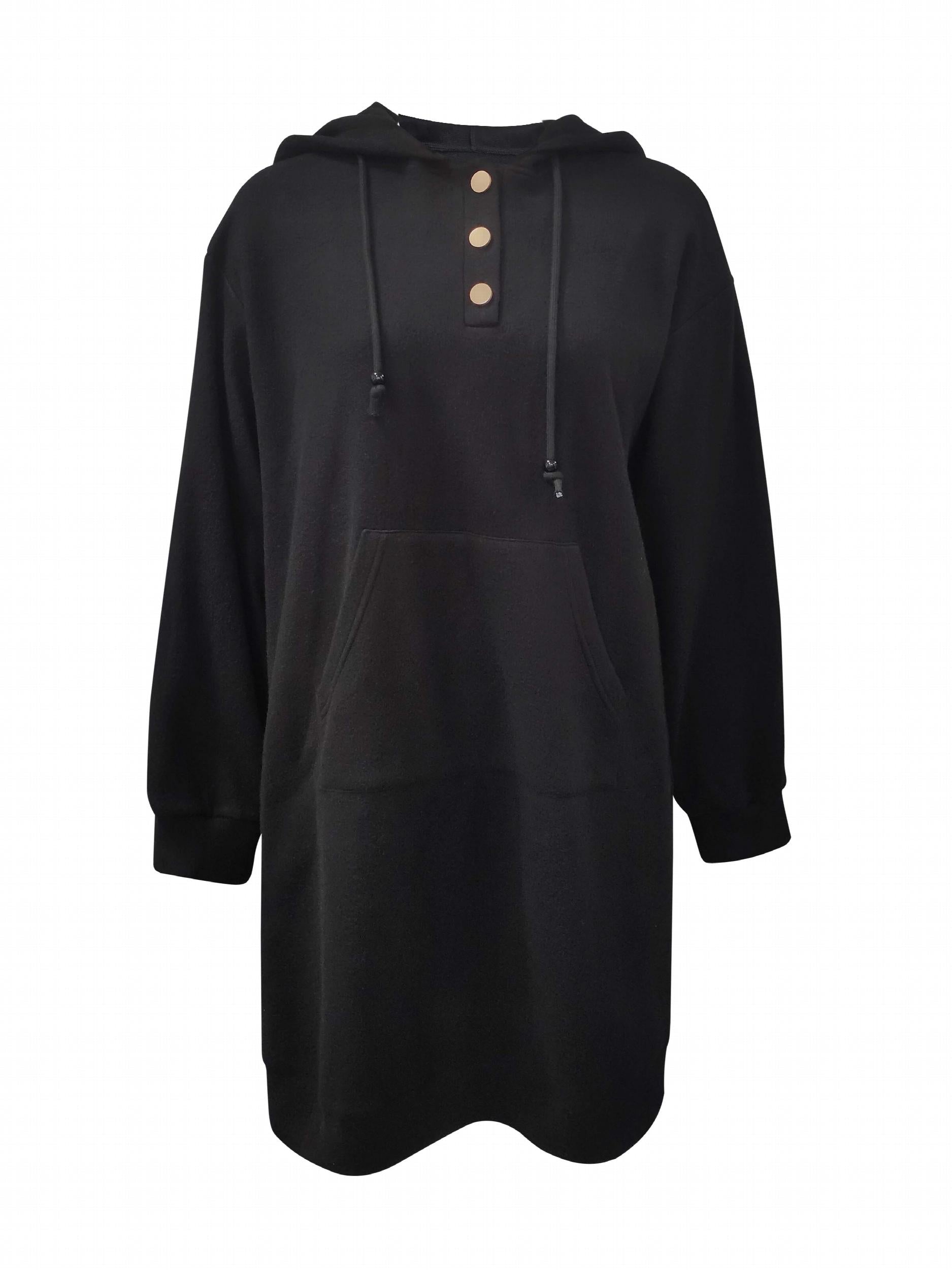 Hooded Drawstring Dress with Pockets Long Sleeve Casual