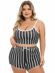 Stripe Print Crop Cami Top & Shorts Pajama Set