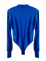 Plunging Surplice Neck Solid Bodysuit Long Sleeve Women's Clothing