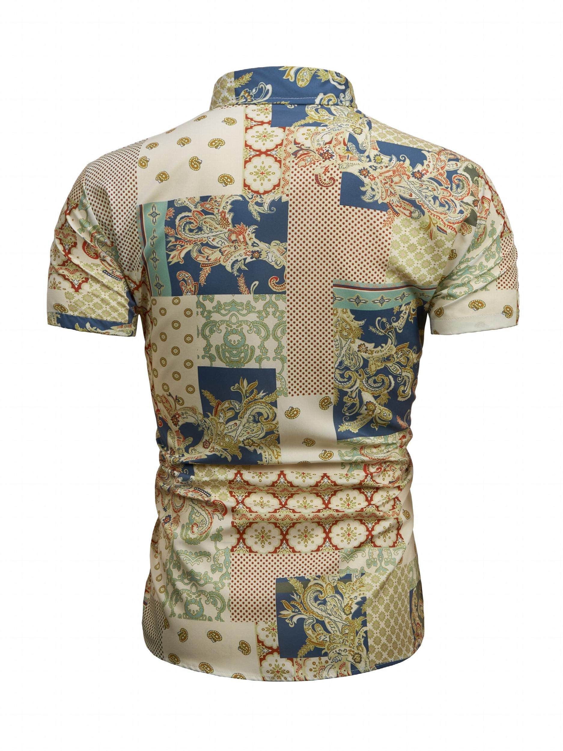 Boho Style Print Men's Short Sleeve Shirt for Summer Vacation