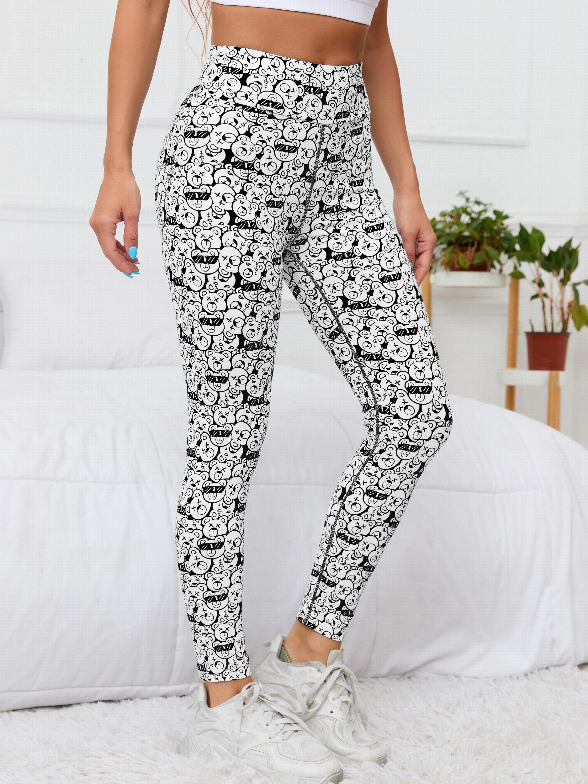 Bear Print Sports High Waist Yoga Leggings Fitness Running Workout Tight Pants
