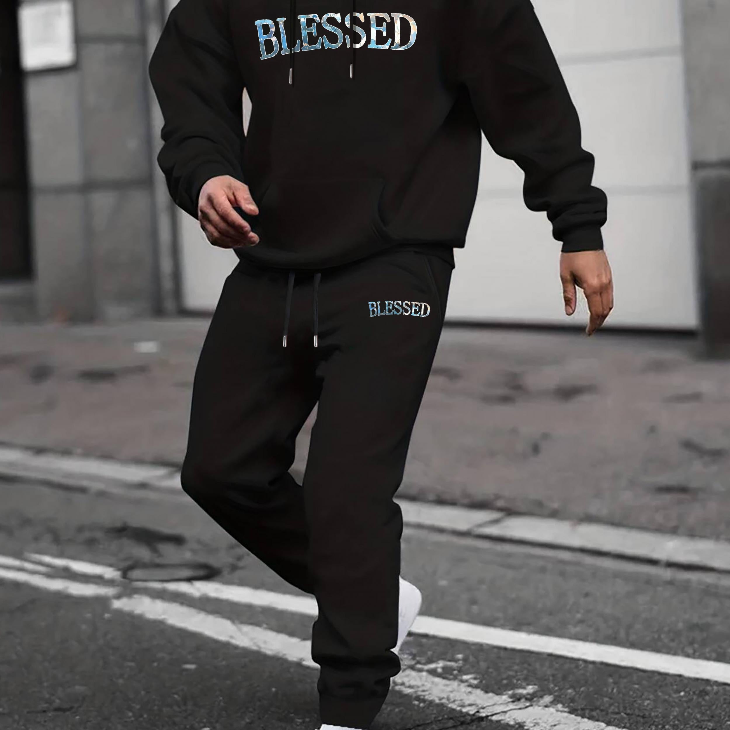 Men's Casual Long Sleeve T Shirt Hooded Sweatshirt & Sweatpants Joggers Set