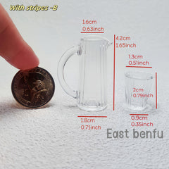 3pcs Glass Pot and Cup Set for 1 6 Dollhouses Transparent Realistic Durable