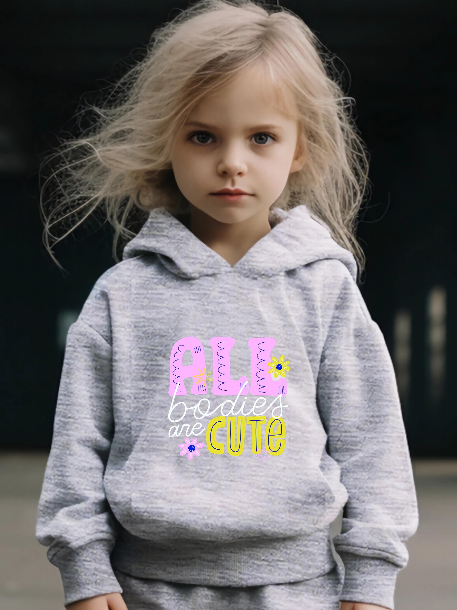 2pcs All Bodies Are Print Girls Hoodies Jogger Pants Set For Sports
