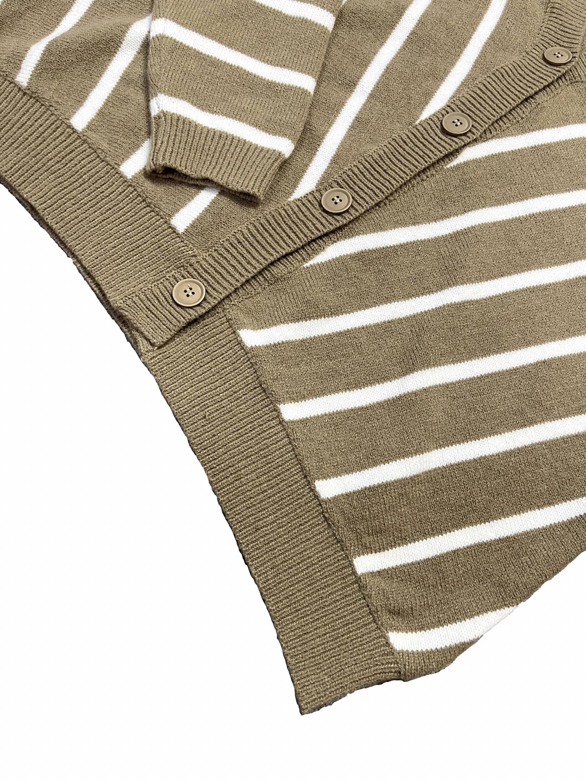 Stripe Print Button Up V Neck Cardigan