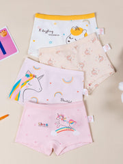4pcs Girl's Unicorn Printed Cotton Square Pants Underwear