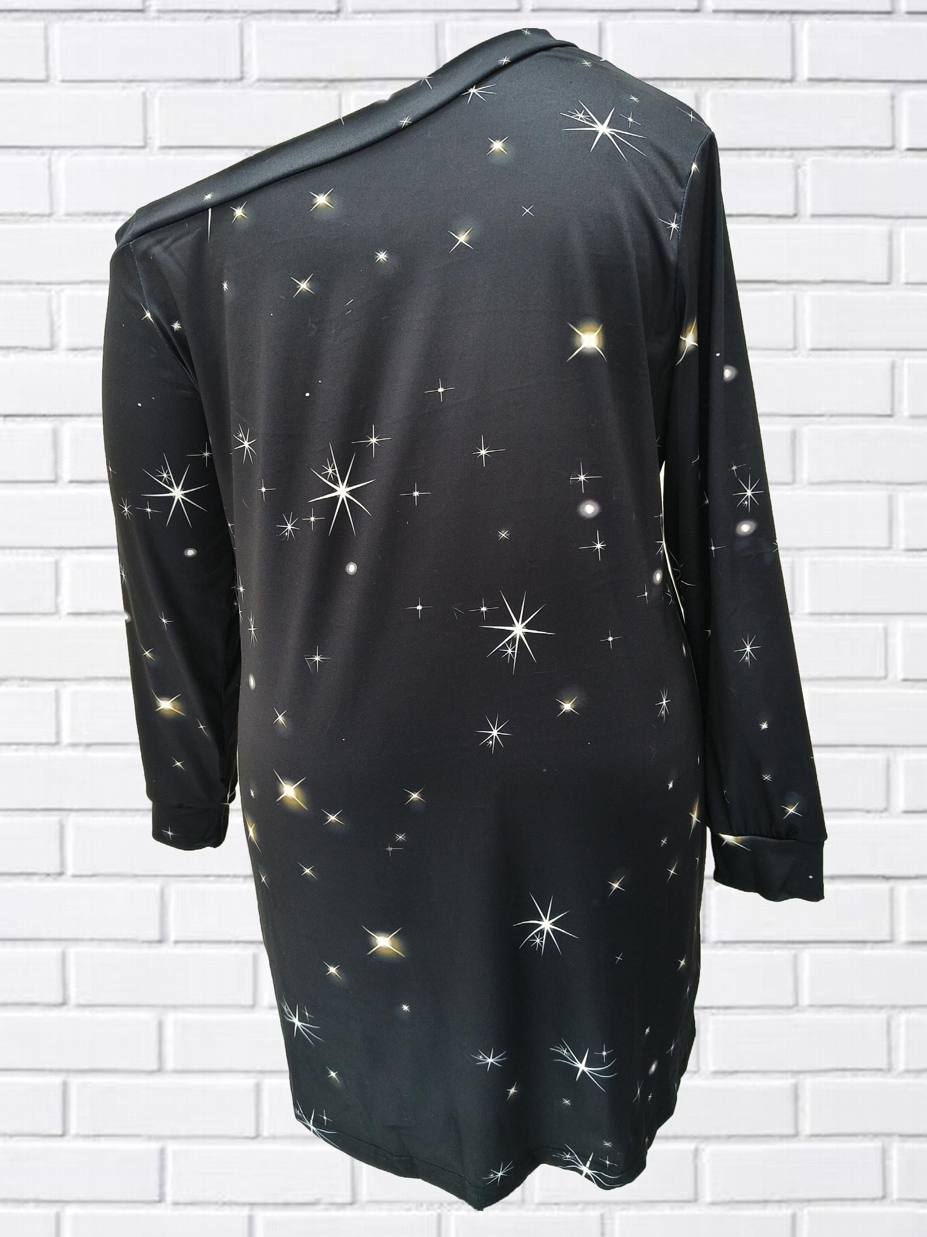 Glitter Christmas Tree Print One Shoulder Dress