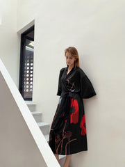 Satin Floral Print Robe, 3/4 Sleeve Loungewear