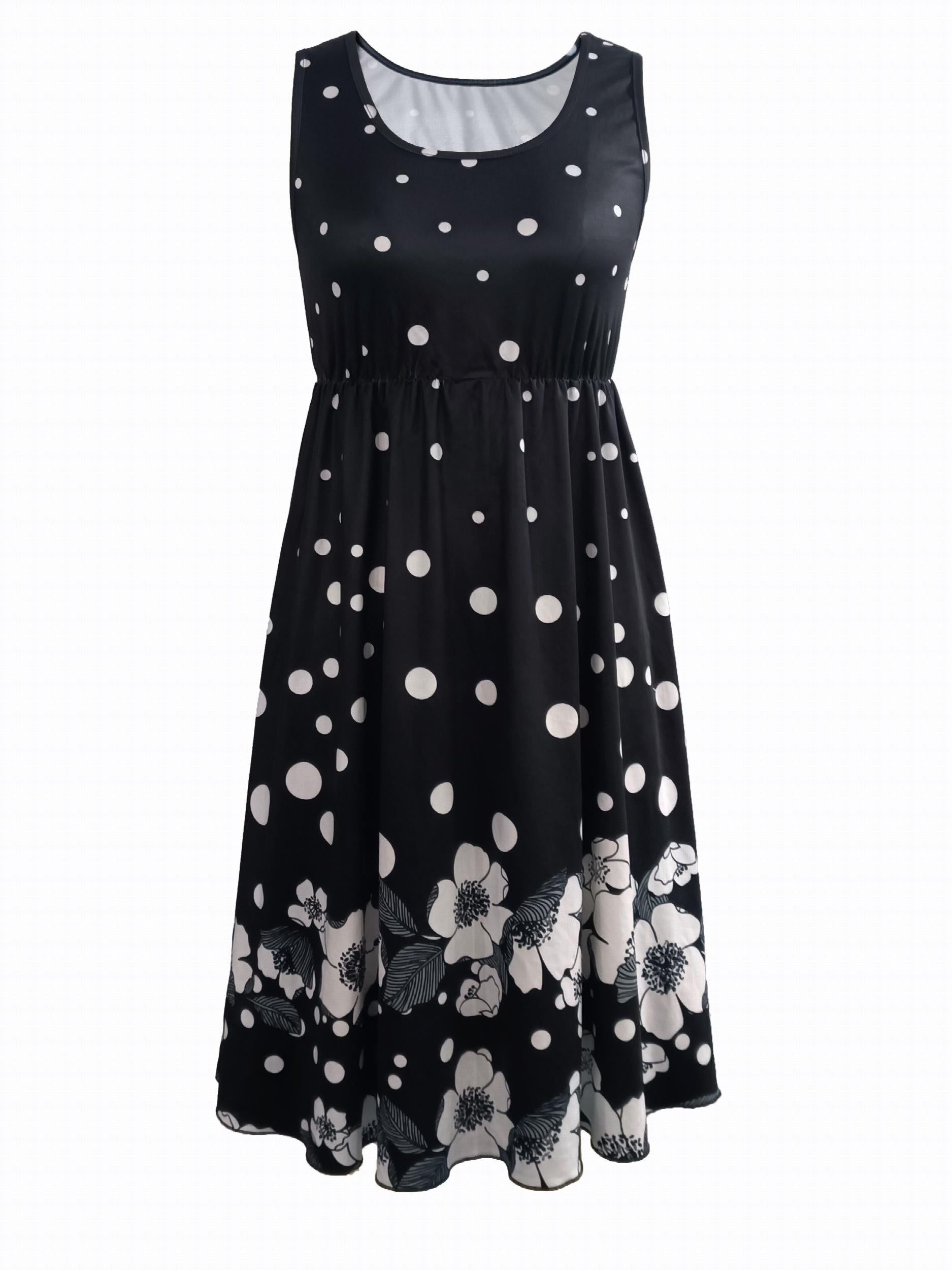 Solid Knotted Tops & Floral Print Dress Outfits Women's Clothing