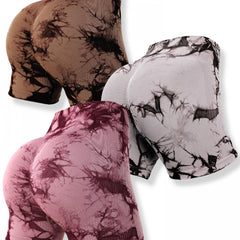 Tie Dye Hip Lifting Yoga Sports Shorts Wide Waistband Activewear