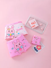 4pcs Girl's Boxer Briefs Rabbit Print Elastic Waist Shorts Cotton Soft Underwear
