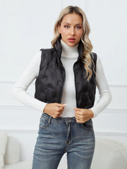 Solid Zip Up Vest Sleeveless High Neck Women's Clothing