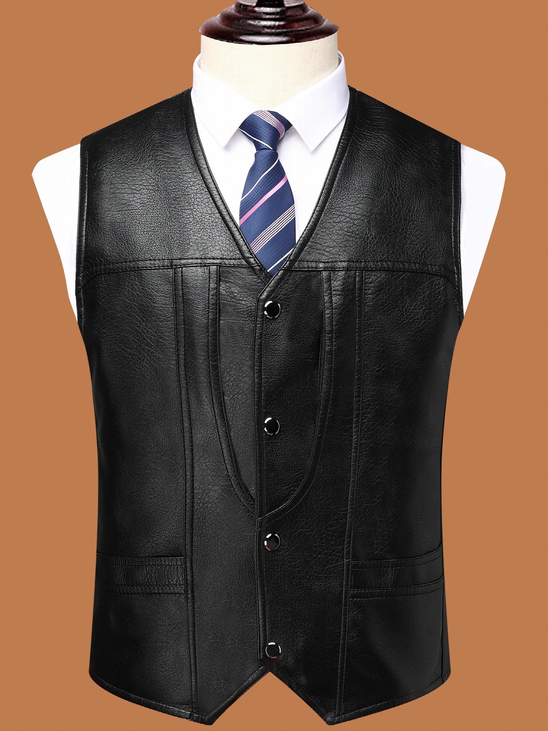 V Neck Smart PU Vest Men's Casual Solid Single Breasted Faux Leather Waistcoat