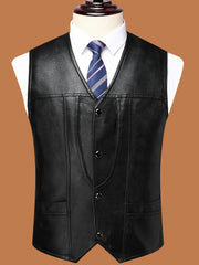 V Neck Smart PU Vest Men's Casual Solid Single Breasted Faux Leather Waistcoat