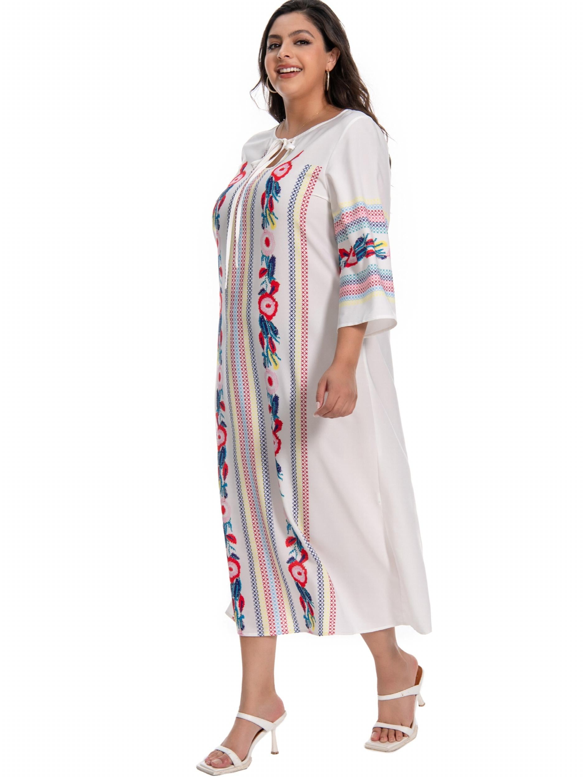 Floral Embroidered Cut Out Tie Front Abaya Dress