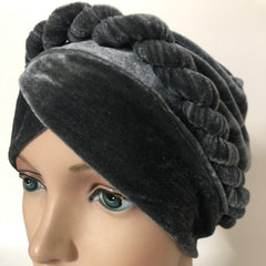 Velvet Braided Turban Cap Head Wrap Elastic Bonnet Chemo Hats