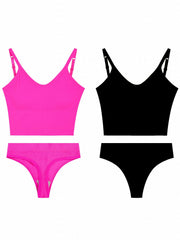 Solid Ribbed Wireless Bra & Thong Set