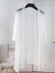 Sheer Mesh Open Front Cover Up 3/4 Sleeve Cardigan Beach Coverup