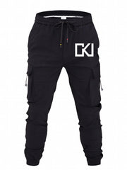 Geometric Pattern Cargo Pants Men Casual Loose Fit Solid Joggers
