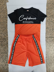 Boy's Confidence Print T-shirt & Shorts Set for Summer