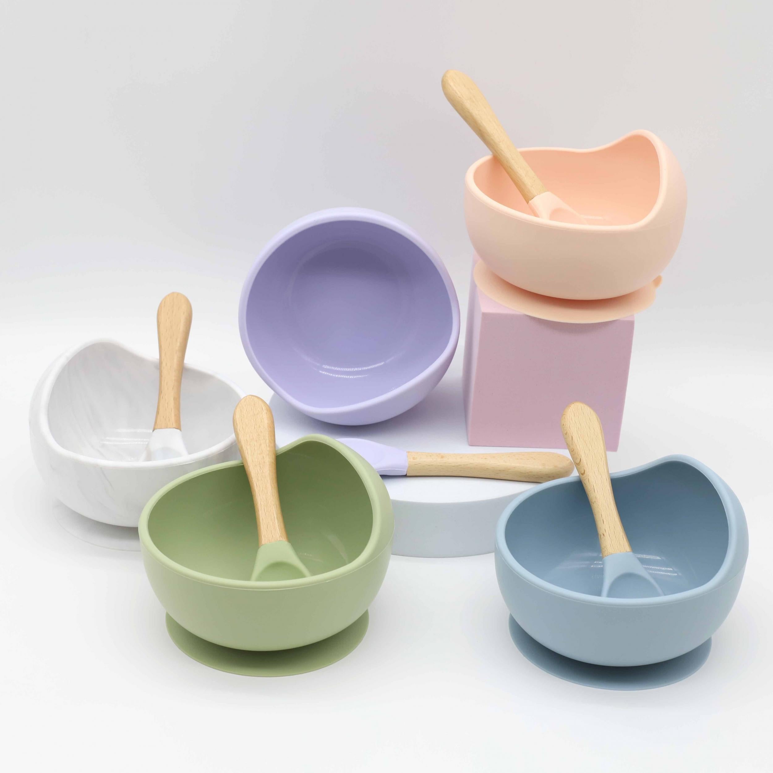 Baby Suction Bowl & Spoon Set Silicone Weaning Food Bowls