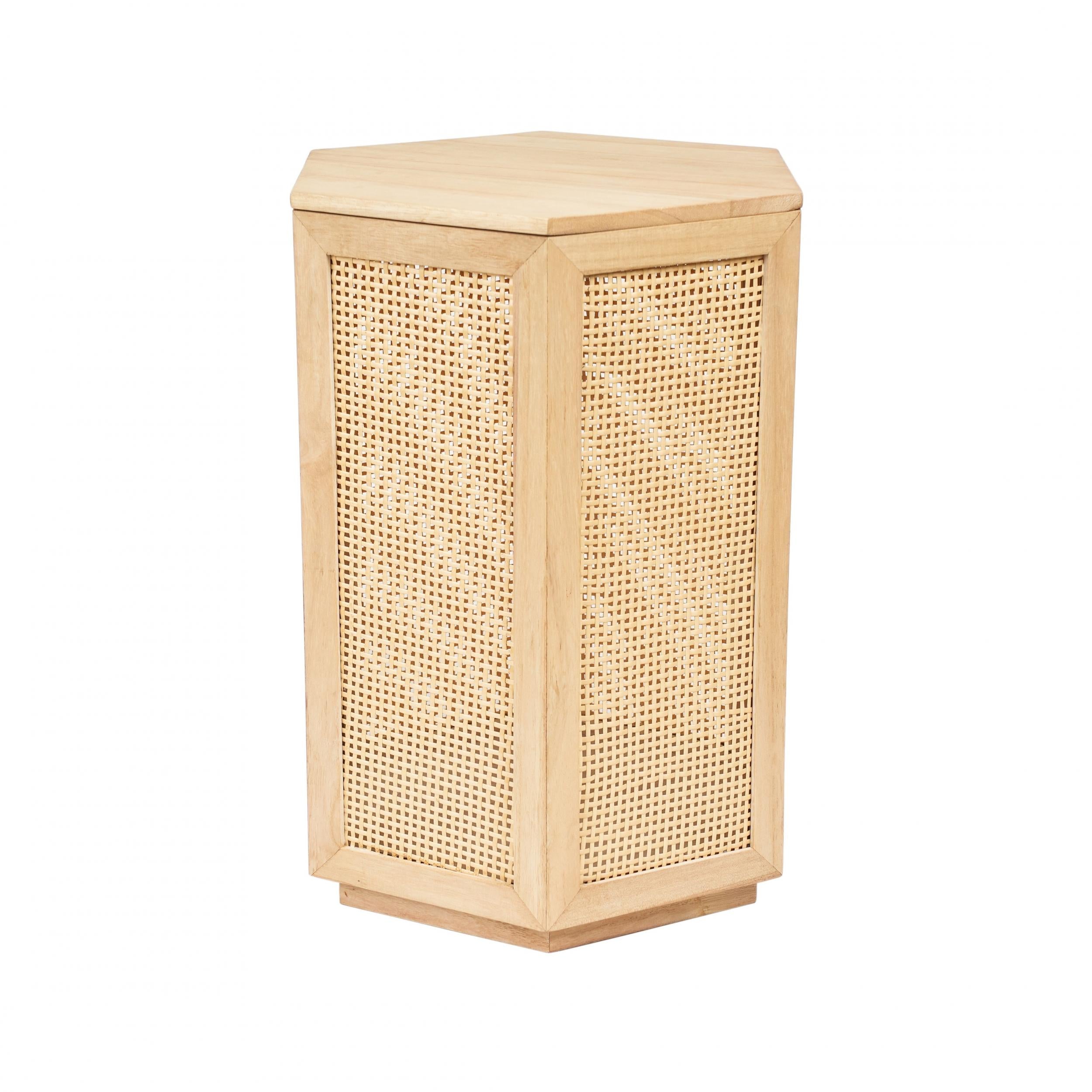 Rattan Pine Storage Stool Bedside Table Wood Pine Table