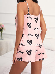 Heart Print Pajama Set Cami Top & Shorts Women's Sleepwear