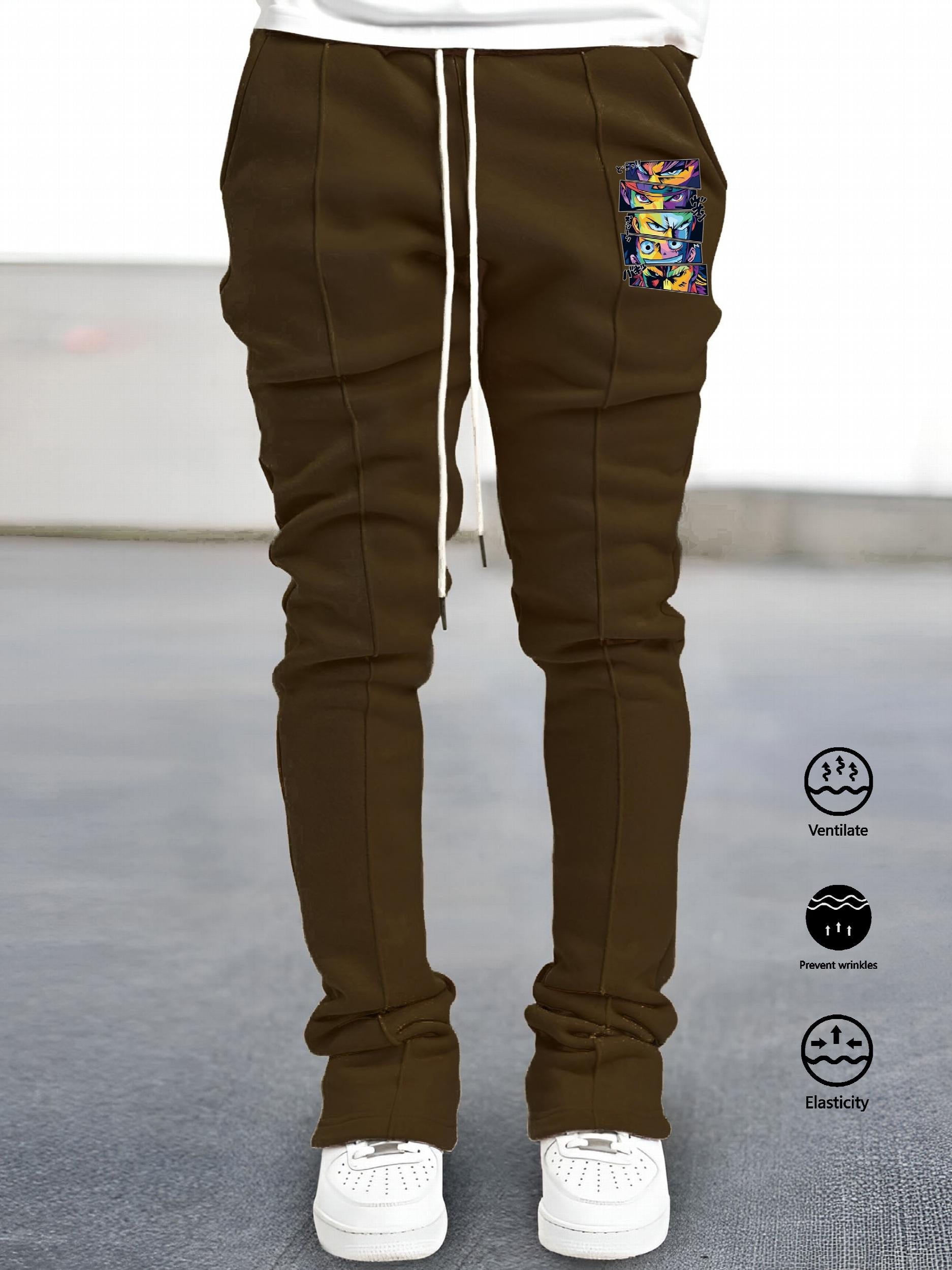 Graphic Print Comfy Flared Trousers Men s Casual Stretch Hip Hop Style Joggers